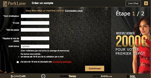 registo no casino parklane