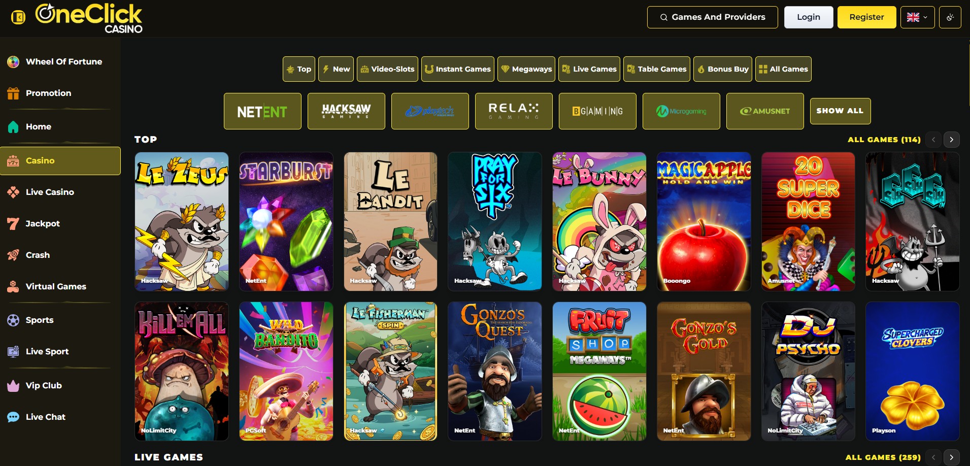 OneClick Casino Screenshot 3